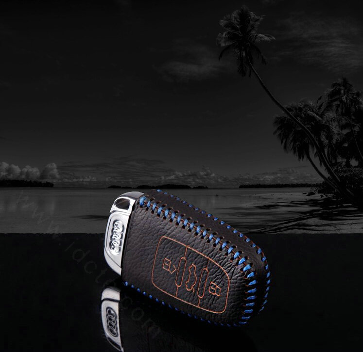 Funky Genuine Leather Key Ring Auto Key Bags Smart for Audi A5 - Blue